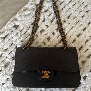 Vintage Classic Chanel Small Double Flap Bag Black Lambskin